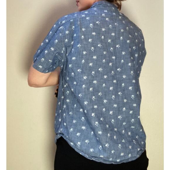 Bonobos Short Sleeve Button Down Shirt Floral Print Chambray ~ Sz L Slim Fit - Picture 2 of 8